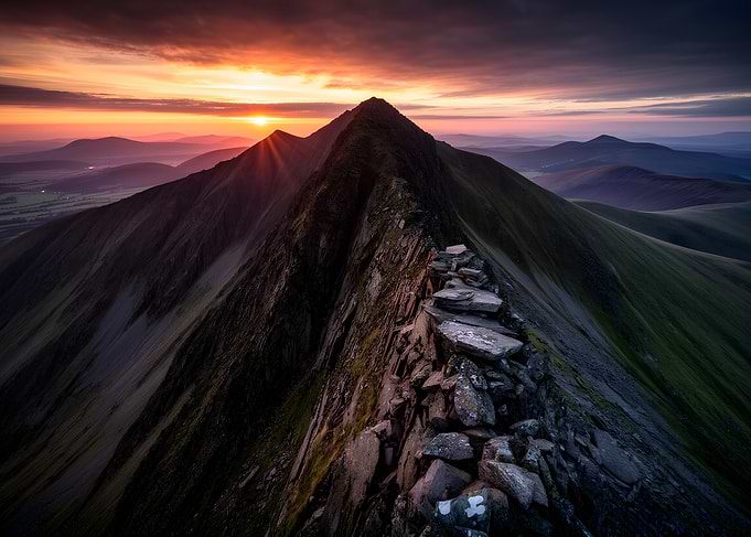 Sunrise over a mountain ridge