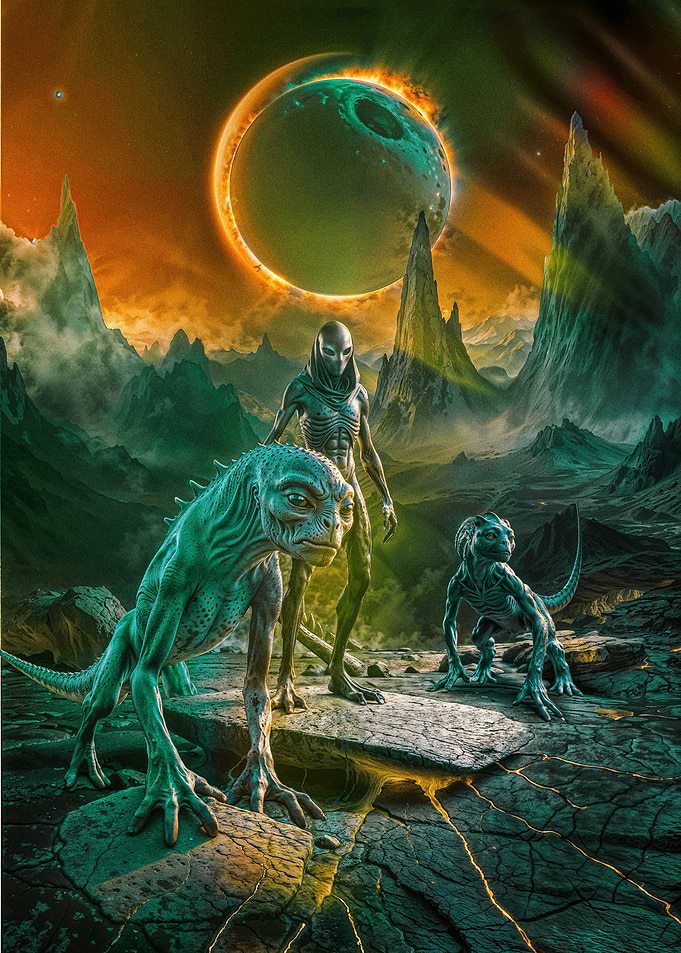Alien creatures on a desolate planet
