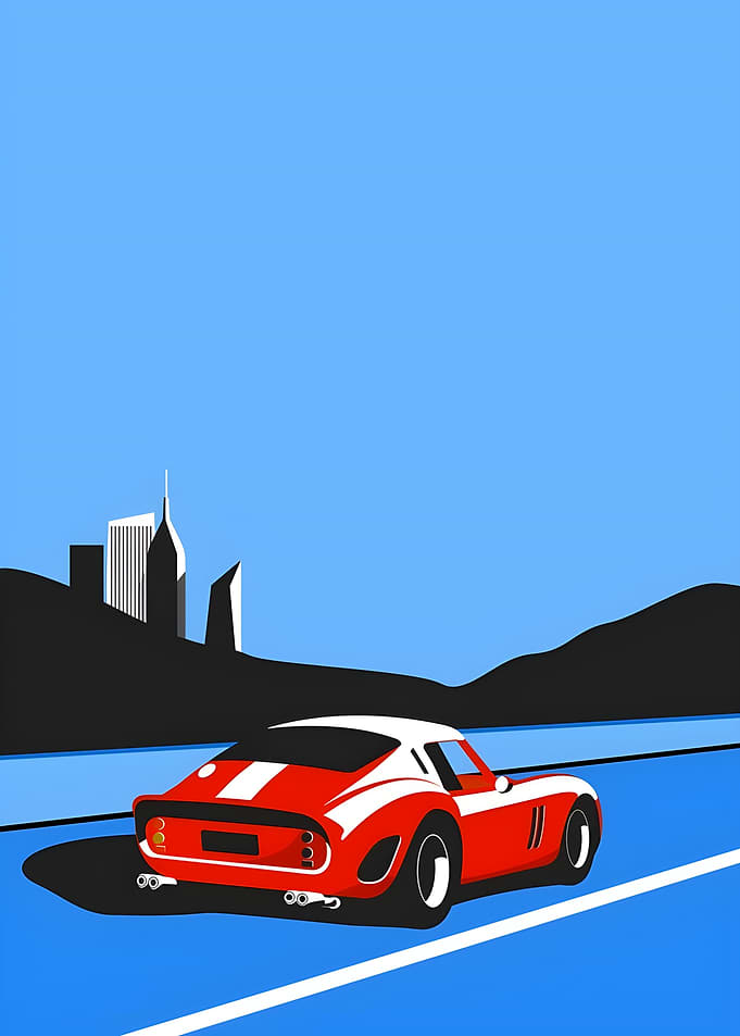 Red Sports Car on a Blue Road