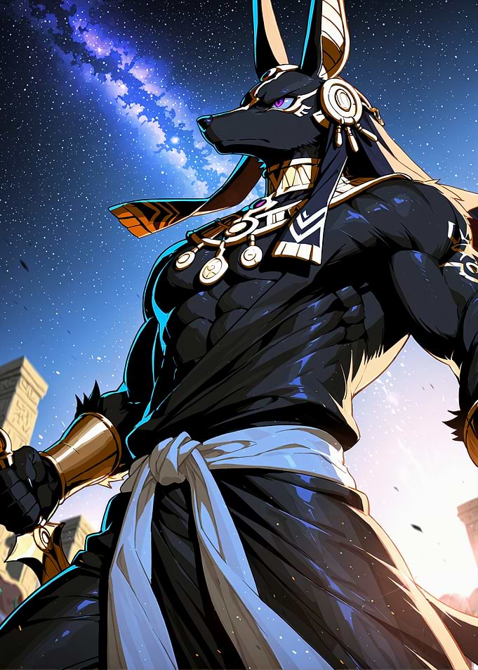 Anubis in a Starry Desert