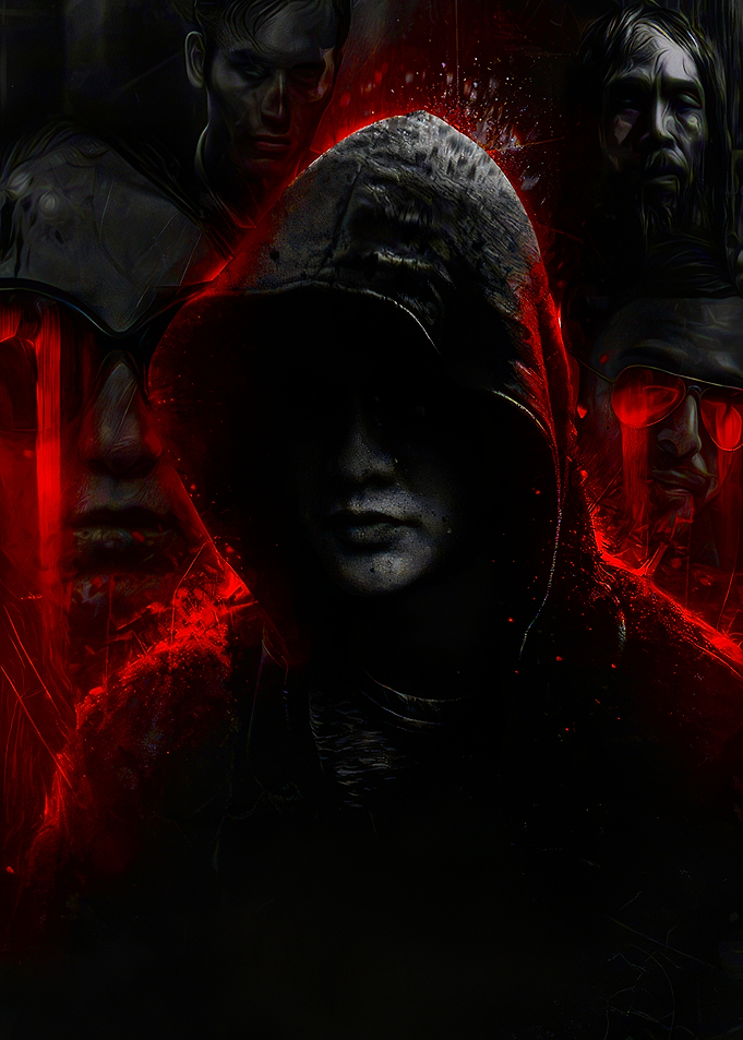 Mysterious Hooded Figure with Red Accents