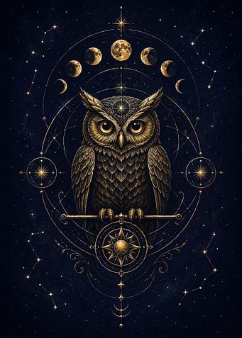 Mystical Owl with Celestial Elements