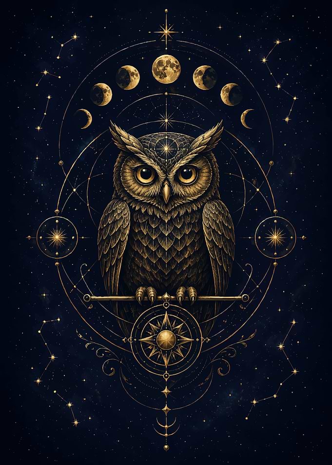 Mystical Owl with Celestial Elements