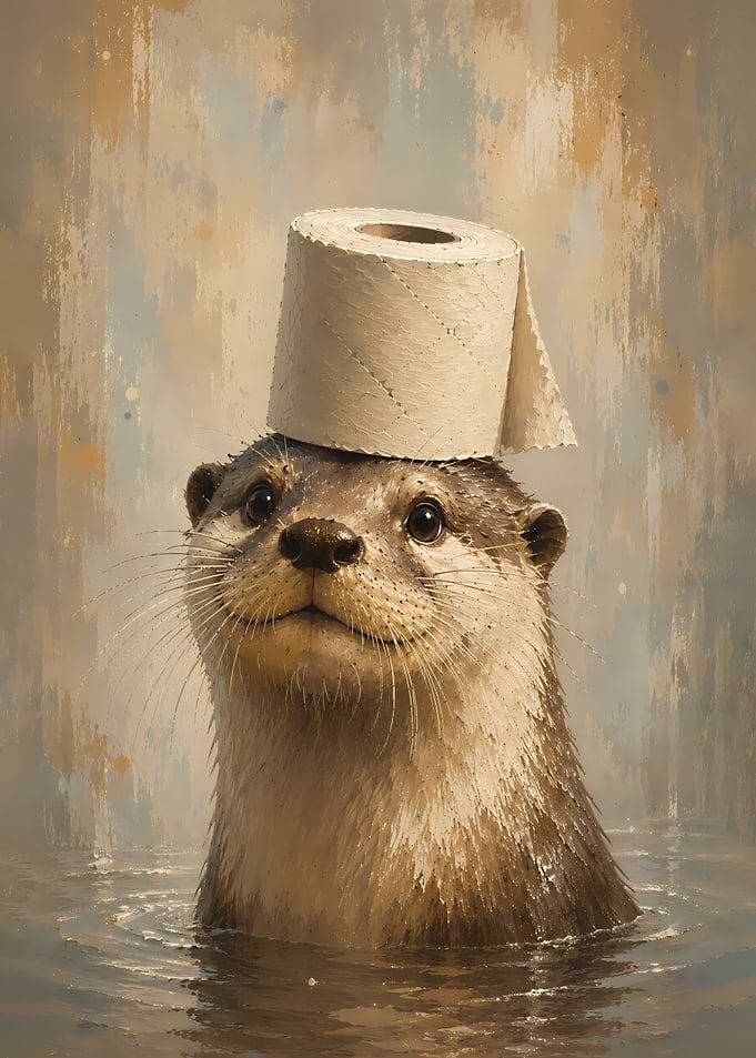 Otter Wearing Toilet Paper Hat