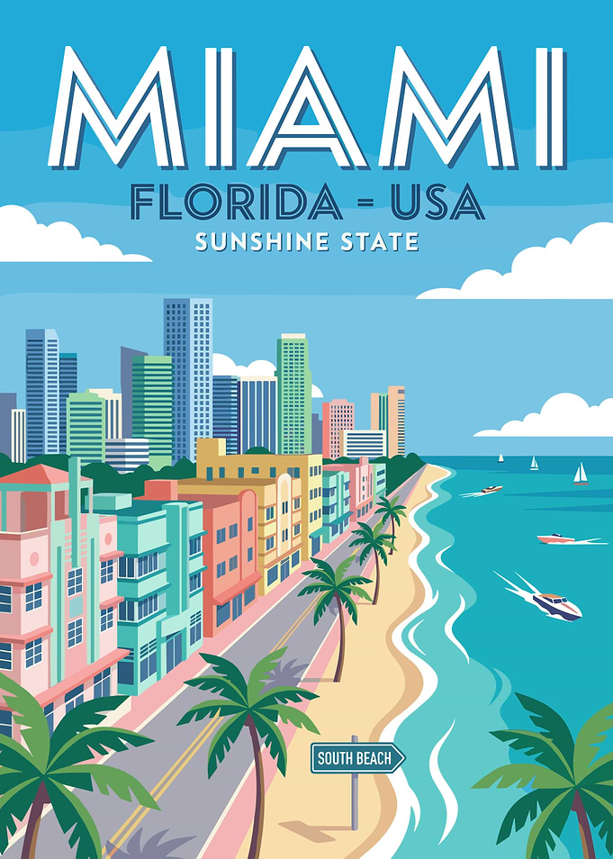 Miami Beach Retro Travel Poster