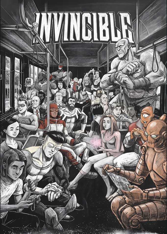 Invincible Comic Characters on a Bus