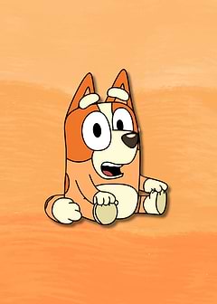 Bluey Character Sitting on Orange Background