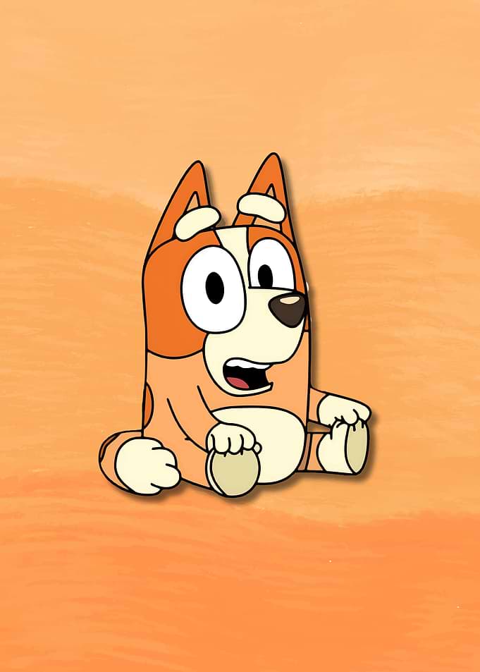 Bluey Character Sitting on Orange Background