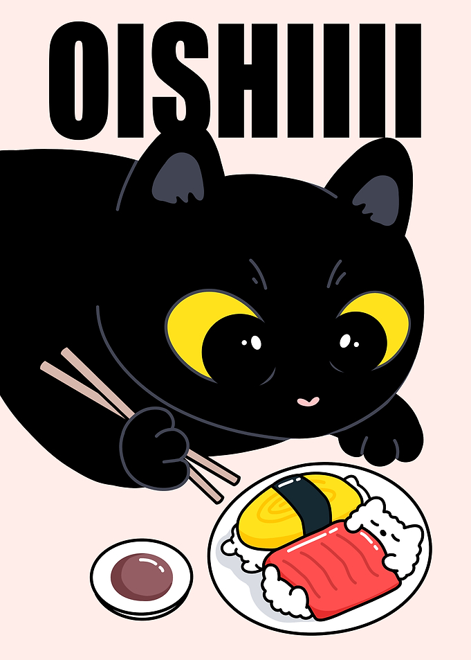 Cute Cat Eating Sushi