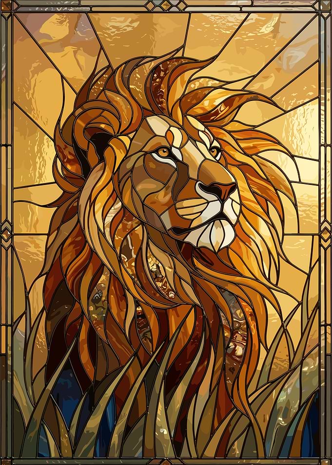 Stained Glass Lion Portrait