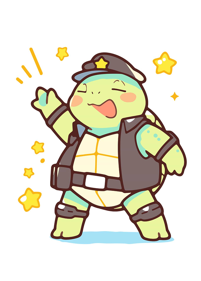 Cute Turtle Character in Police Uniform