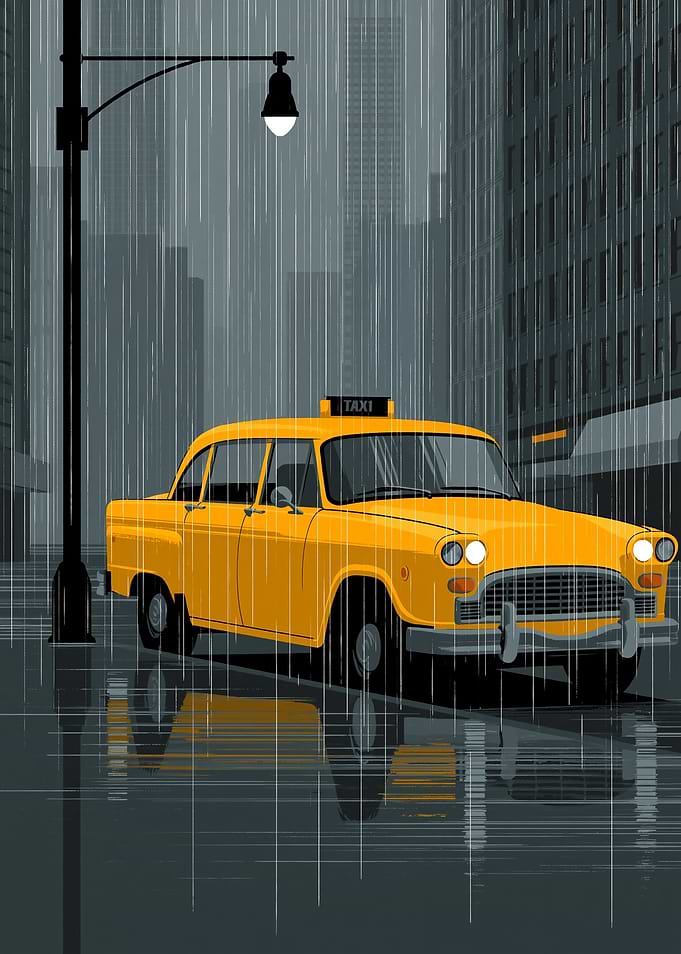 Yellow Taxi in Rainy City