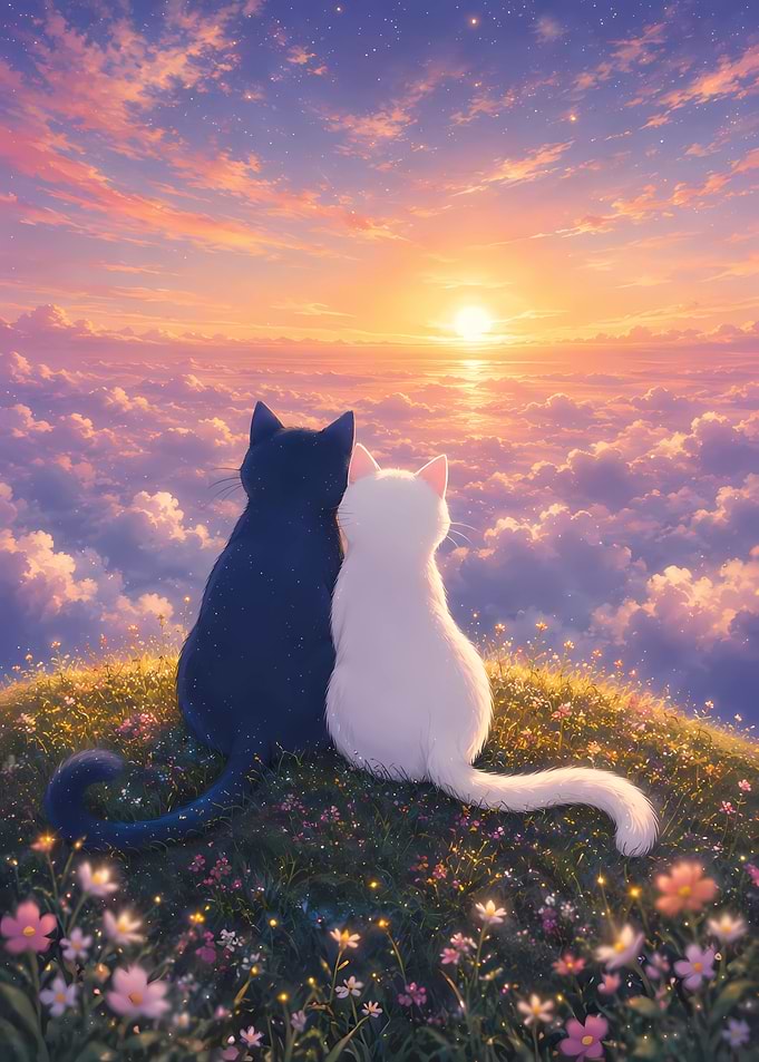 Two Cats Watching a Sunset