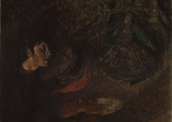 Man and Dervish in Dark Painting