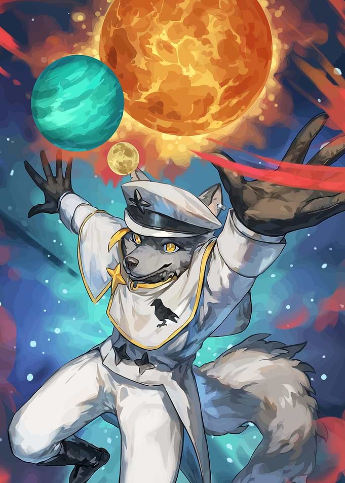 Anthropomorphic Wolf Captain in Space