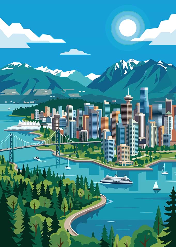Vancouver Cityscape with Mountains and Water