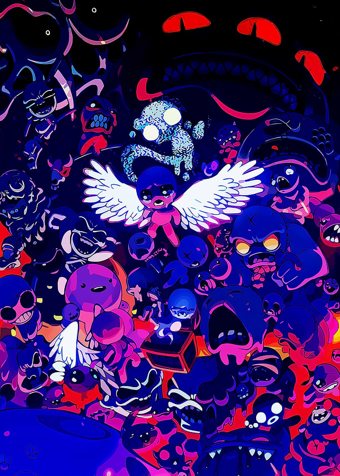 The Binding of Isaac Angel Winged Character Surrounded by Monsters