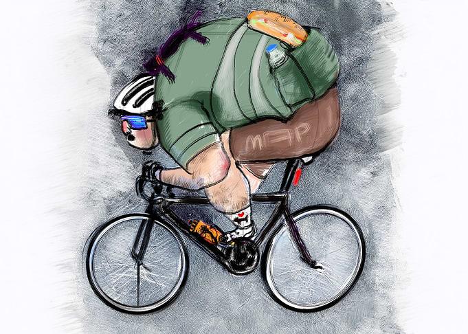 Overweight Cyclist with Food