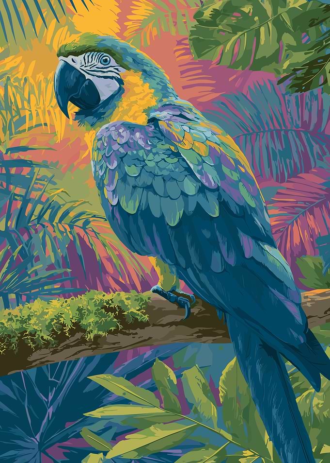 Blue and Yellow Macaw Poster, Tropical Parrot Wall Art, Colorful Jungle Bird Print