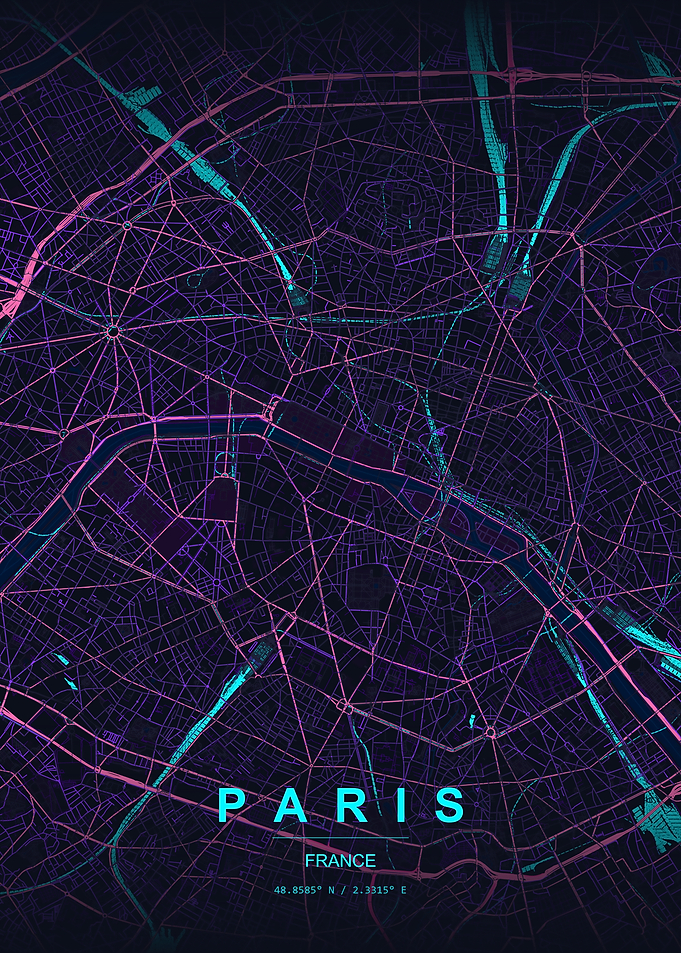Paris Map Neon Art