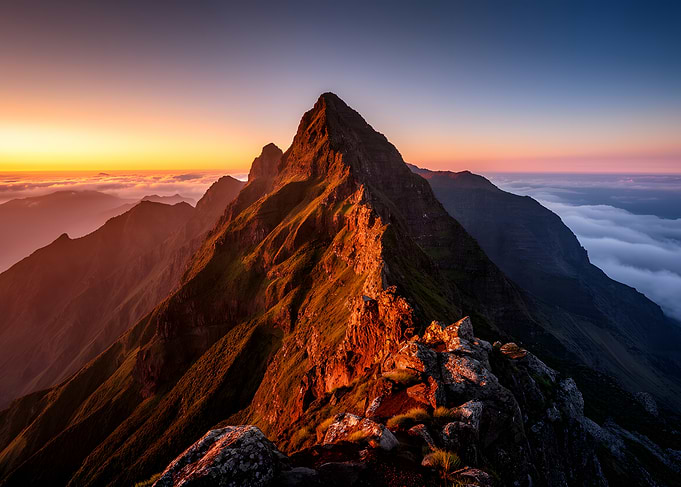 Sunrise over mountain peaks