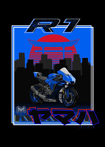 Yamaha R1 Motorcycle with Japanese Cityscape