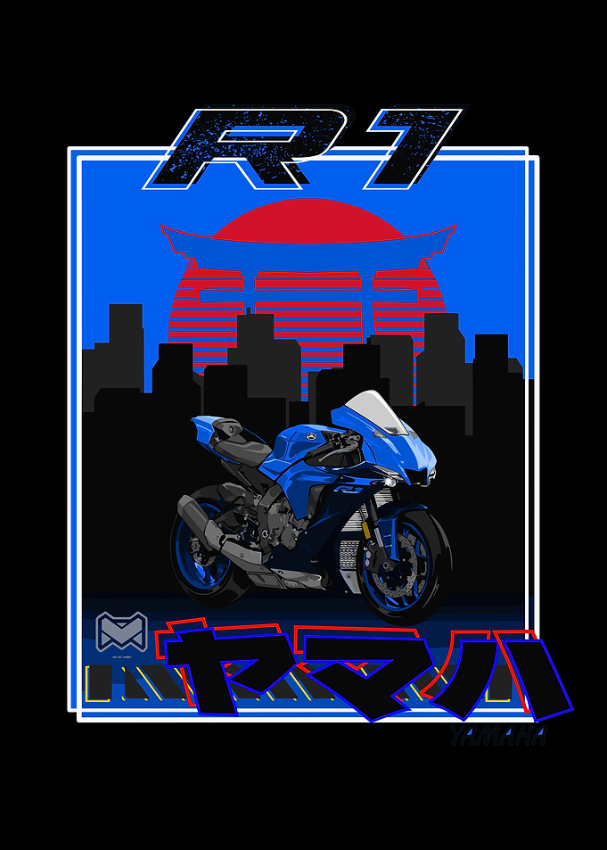 Yamaha R1 Motorcycle with Japanese Cityscape