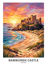 Bamburgh Castle Geometric Sunset