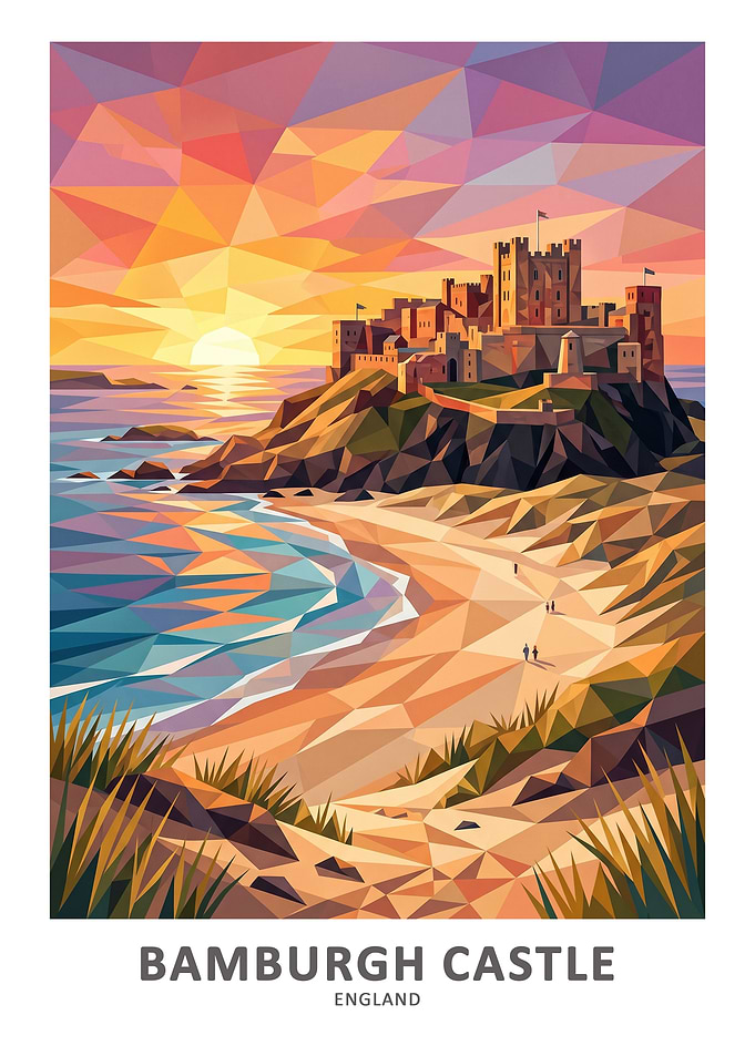 Bamburgh Castle Geometric Sunset