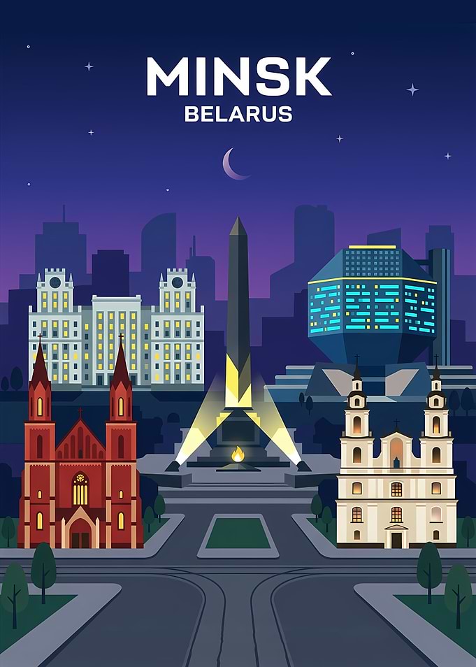 Minsk Belarus Cityscape at Night