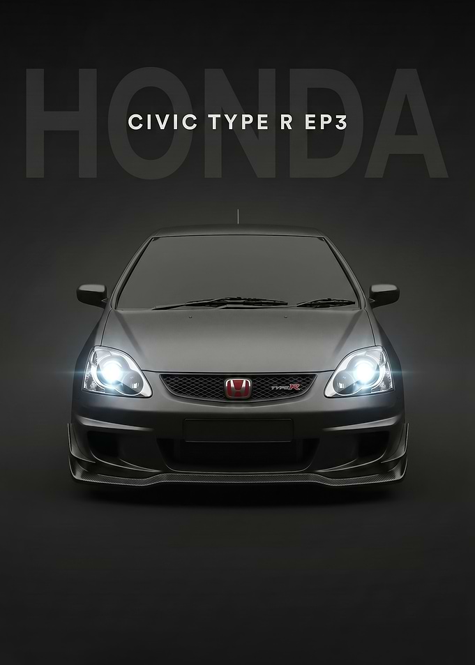 sleek black Honda Civic Type R EP3 car poster