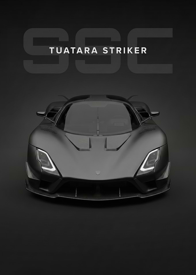 sleek black SSC Tuatara Striker Hypercar poster