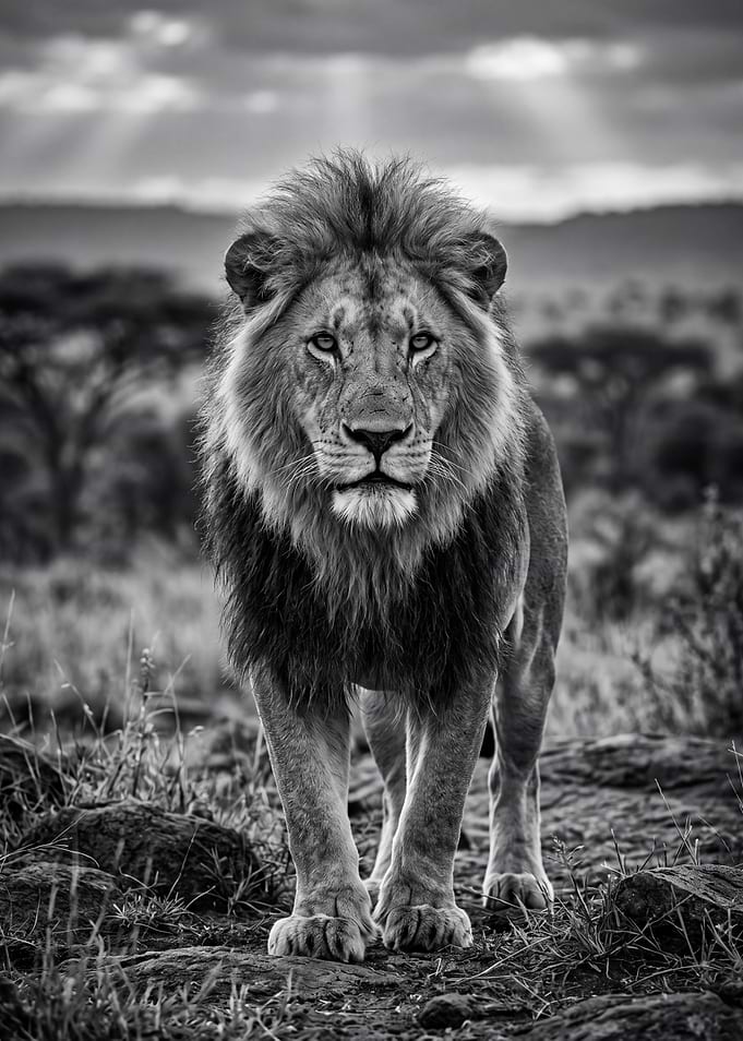 Majestic Lion in Black and White