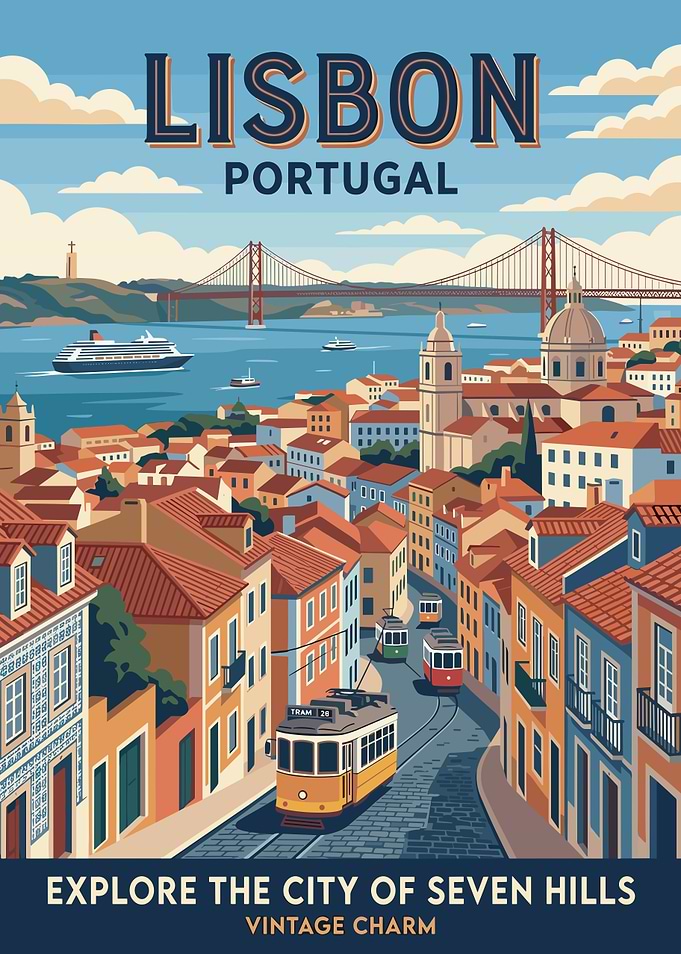 Lisbon Vintage Travel Poster