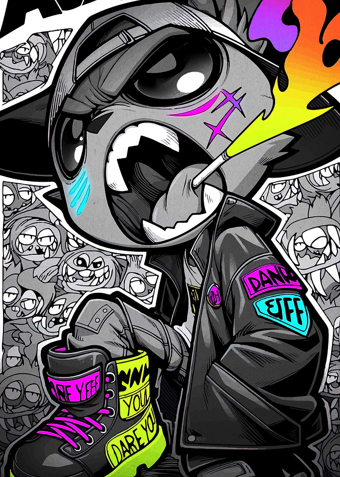 Graffiti Character with Colorful Smoke