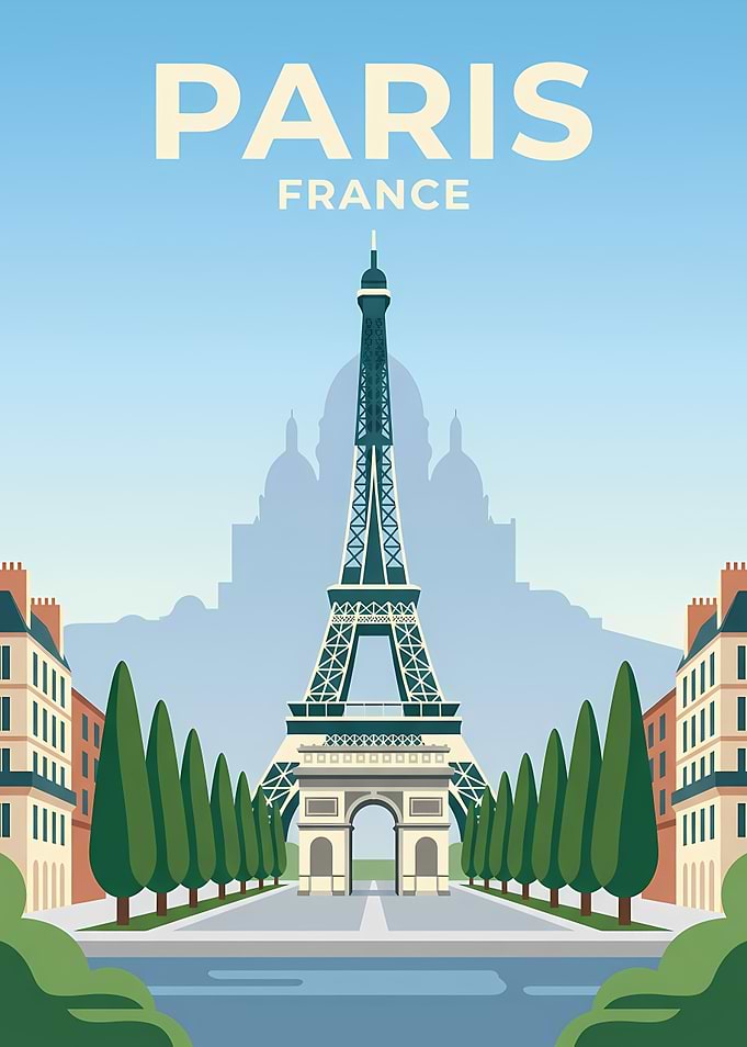 Paris France Eiffel Tower Travel Poster