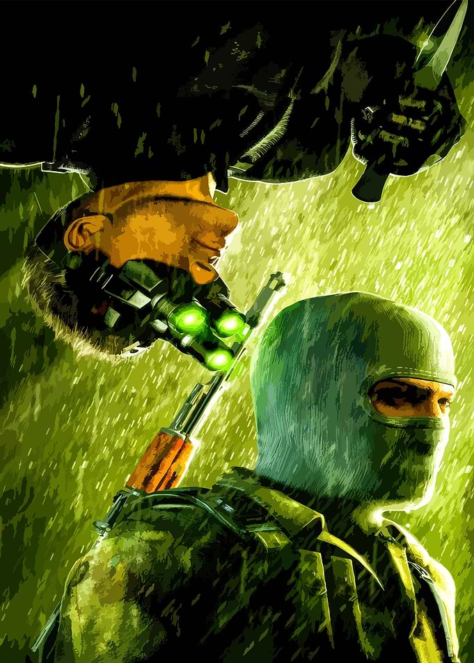 Sam Fisher and enemy in rain