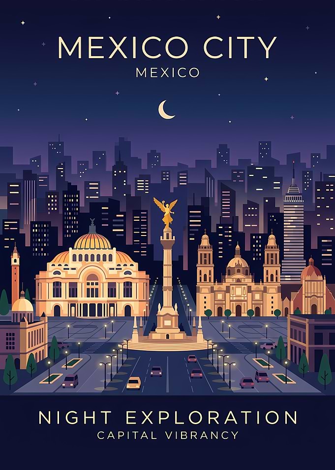 Mexico City Night Skyline