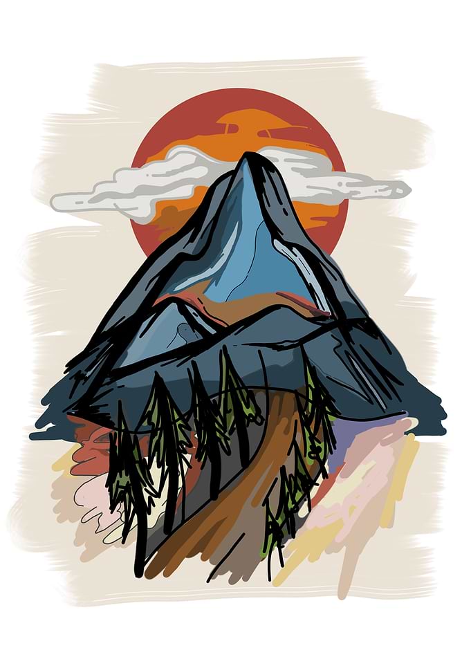 Mountain Sunrise with Pine Trees
