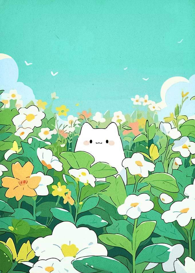 Cute Cat Peeking Through Flowers