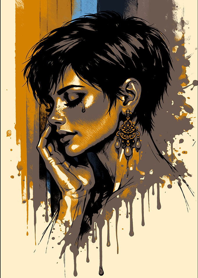 Sad Woman with Tear and Earring
