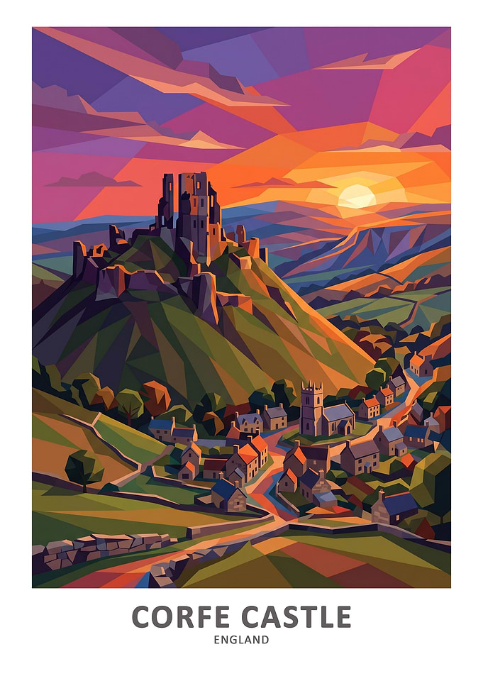 Corfe Castle England Sunset