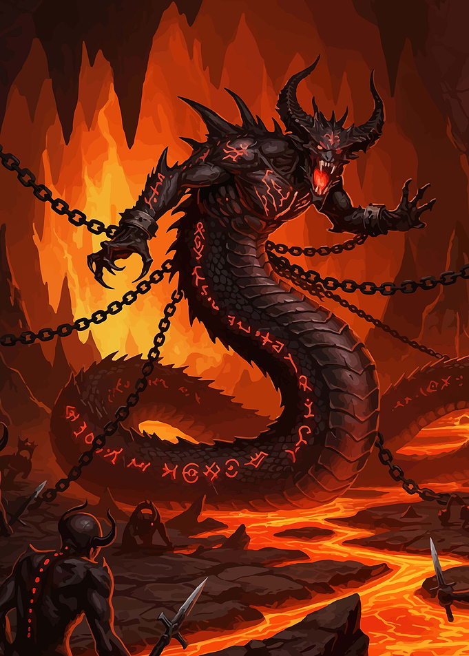 Chained Demon Serpent in Lava Cave