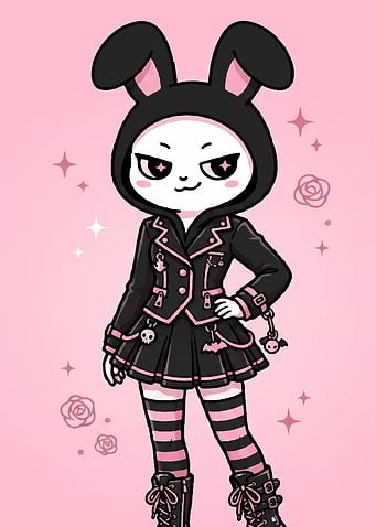 Gothic Bunny Girl in Pink and Black