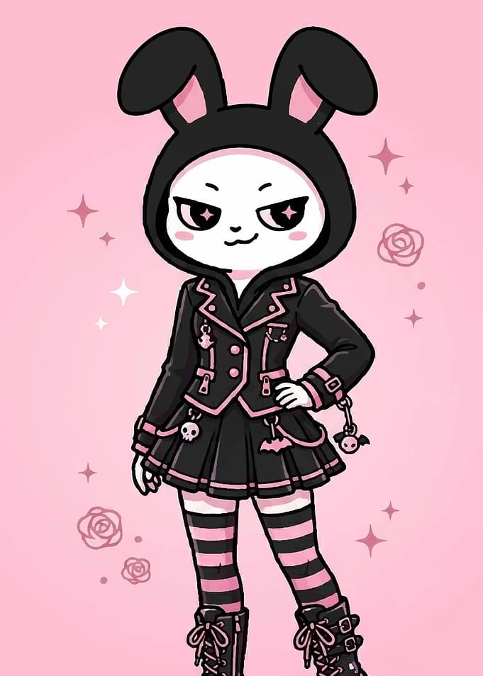 Gothic Bunny Girl in Pink and Black