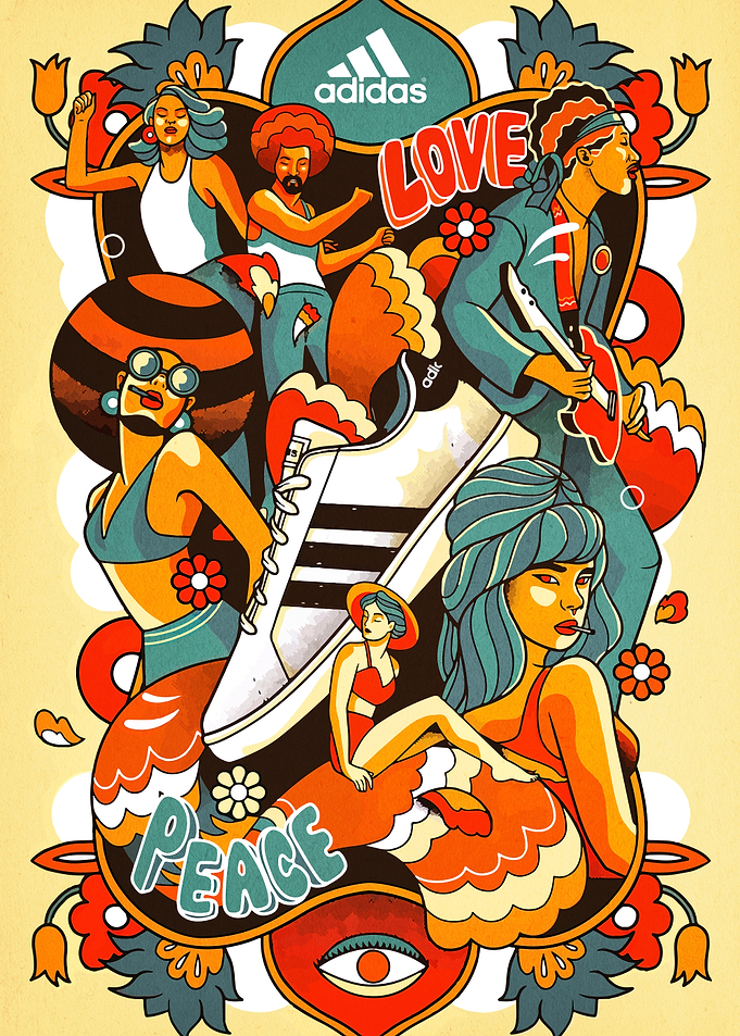 Retro Adidas Art with Music and Peace Theme