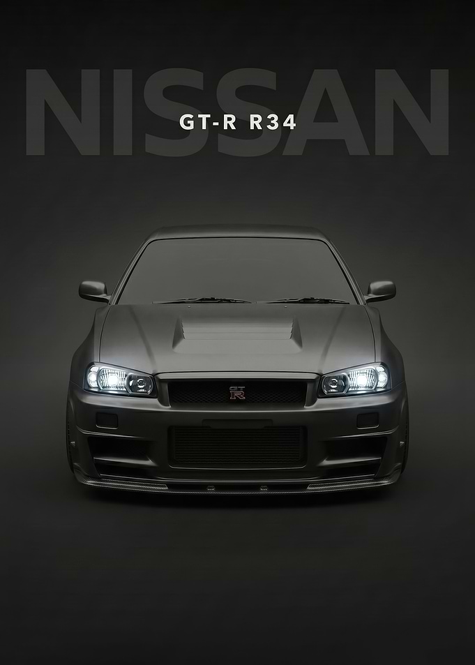 sllek black Nissan GT-R R34 Front View