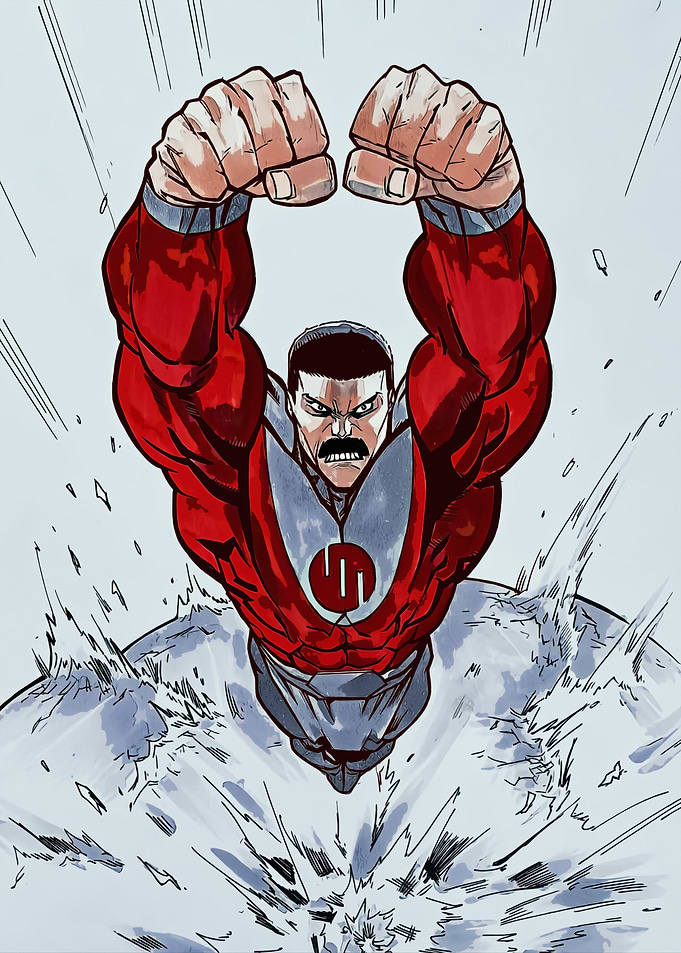 Omni-Man punching through ice