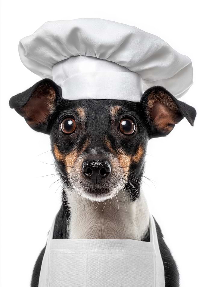 Chef Rat Terrier Wearing a Hat and Apron