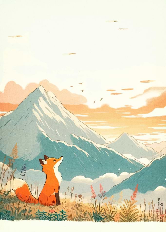 Fox Gazing at Mountain Landscape